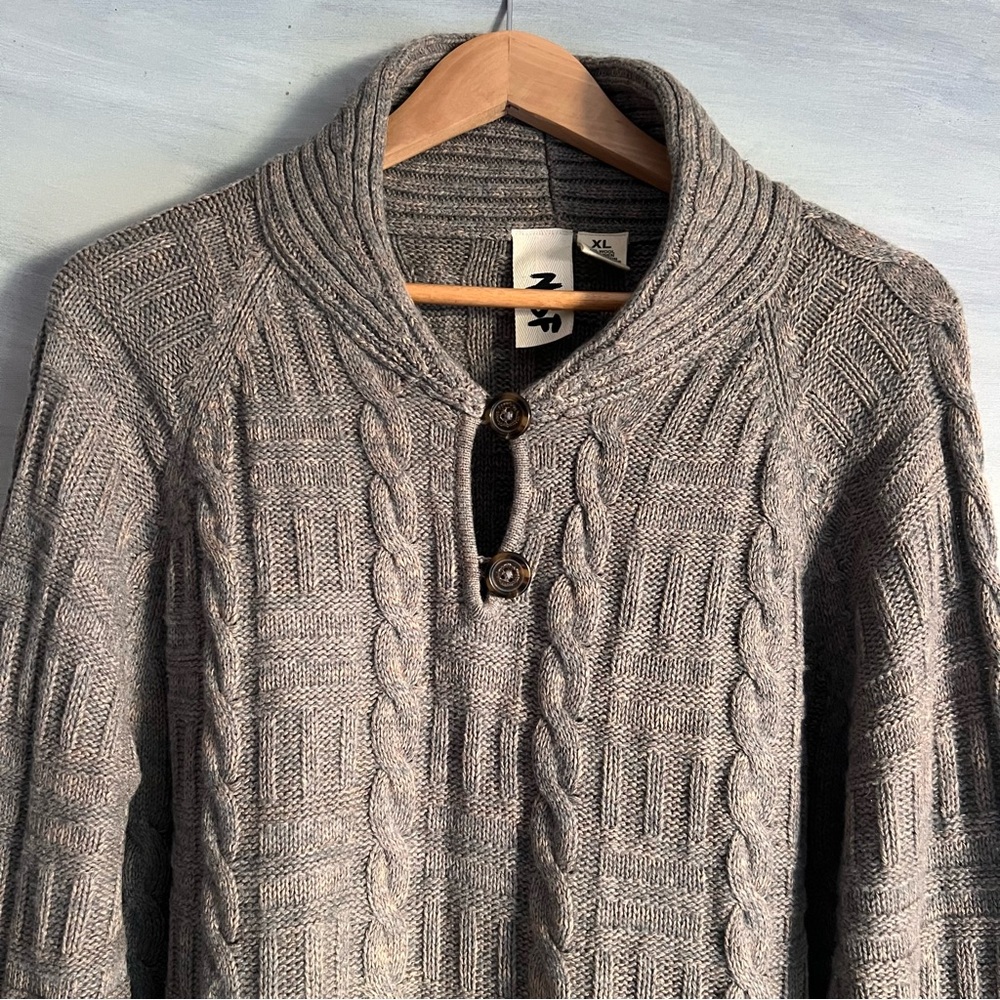NSF High Neck Sweater XL Button Cable Knit Wool Linen Cotton Cashmere Pullover